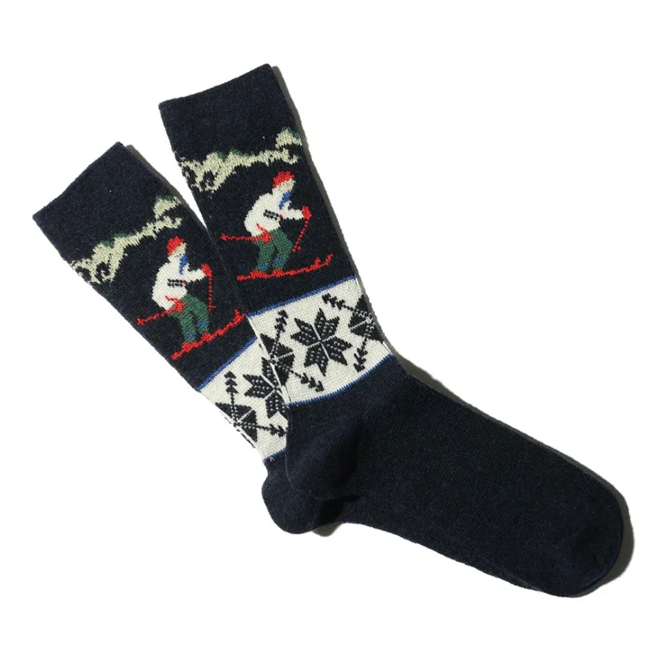 ANONYMOUS ISM Ski Jacquard Crew Wool Socks Navy